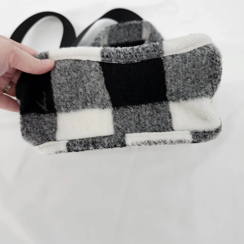 Flannel Crossbody Tote Small Black White Plaid Whimsygoth‎ Grunge